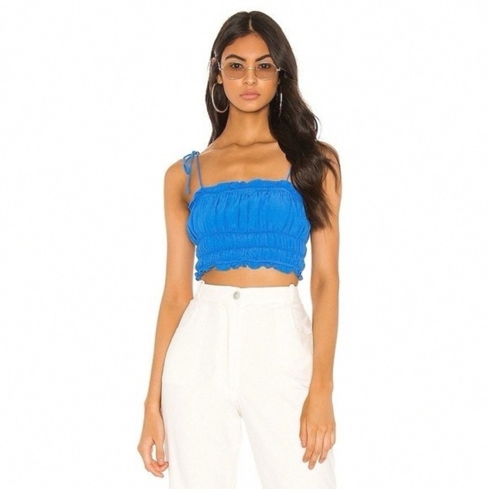 Superdown Vibrant Blue Ruffled Crop Top